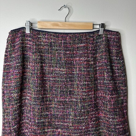 TALBOTS Knee Length Skirt Size 14W Black Pink Tweed Wool Blend Textured Flare - Picture 2 of 13